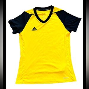 Adidas Boy's Sports Jersey Yellow/Black T Shirt Size S Short Sleeve V-Neck NEW